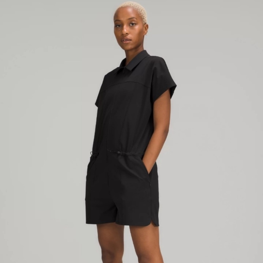 Lululemon Black Stretch Rib Pocketed Romper Size 8 Excellent!